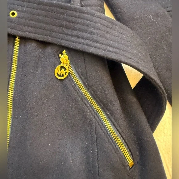 MICHAEL Michael Kors Navy Blue Asymmetrical Trench Coat with Belt   size 8 - Picture 12 of 15